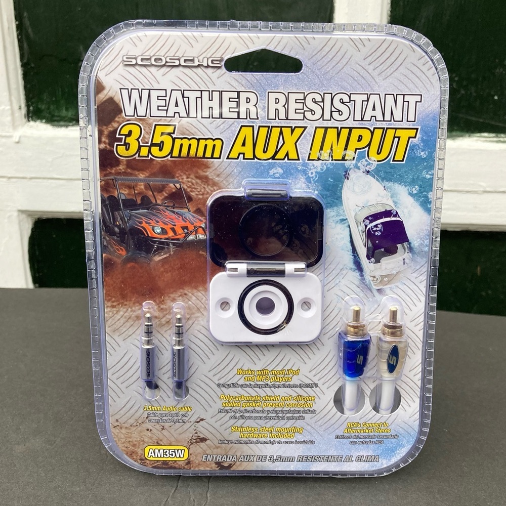 Scosche 3.5 mm Aux Input Marine Weather Resistant AM35W White Instructions New